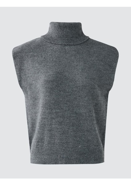 Gri Balıkçı Yaka Kolsuz Triko Süveter