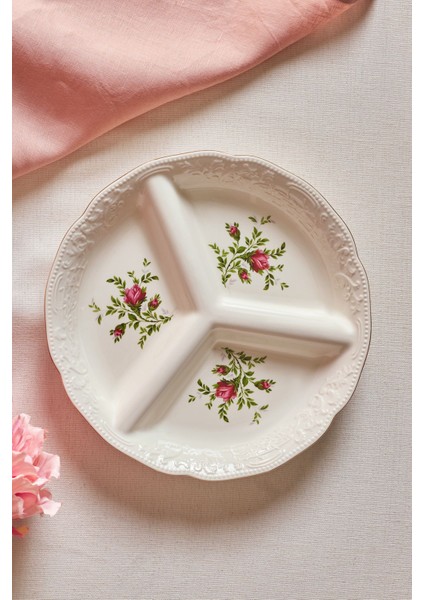 Vintage Rose Bölmeli Sunumluk 25 cm Krem