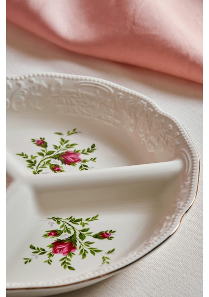 Vintage Rose Bölmeli Sunumluk 25 cm Krem modelleri