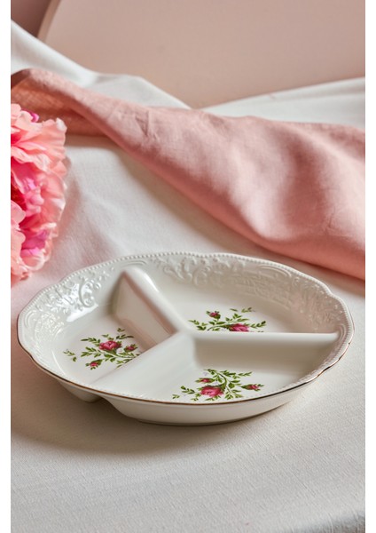 Vintage Rose Bölmeli Sunumluk 25 cm Krem fırsatları