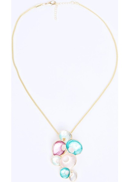 Koyu Mavi Mine Detaylı Çoklu Deniz Kabuğu Figürlü Kolye