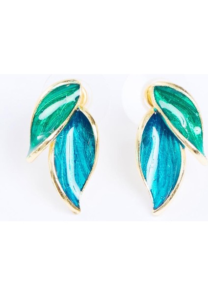 Lacivert Yaprak Figürlü Mine Detaylı Küpe