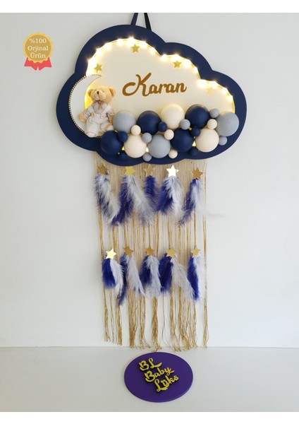 Bubble Ledli Bulut Bebek Kapı Süsü Krem Lacivert Gri