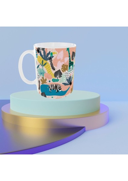 Modern Pastel Renkli Zürafa Desenli Tasarım Kupa