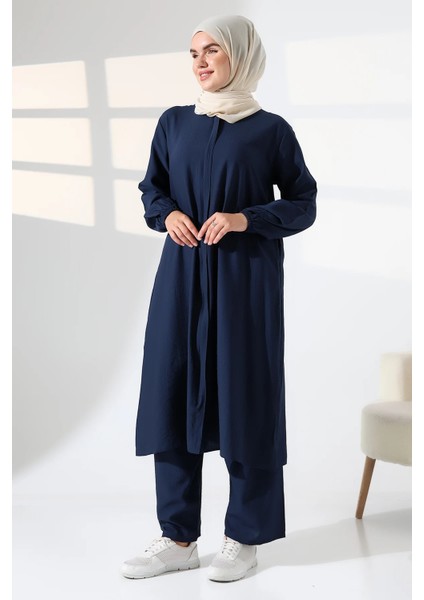 Kadın Hac ve Umre Kıyafeti Kraşlı Tesettür Ikili Takım - Lacivert modelleri