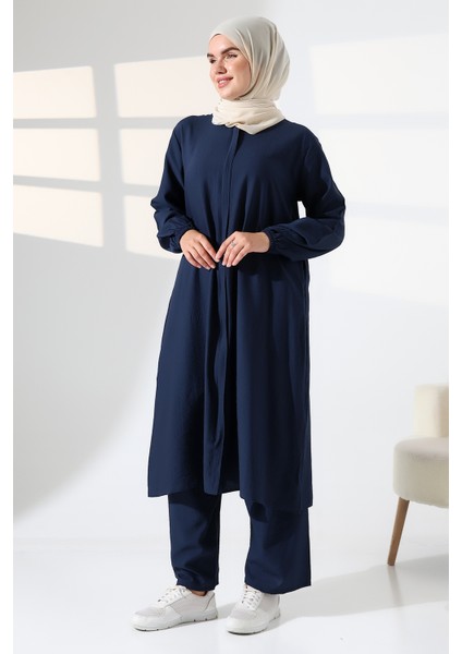 Kadın Hac ve Umre Kıyafeti Kraşlı Tesettür Ikili Takım - Lacivert fırsatları