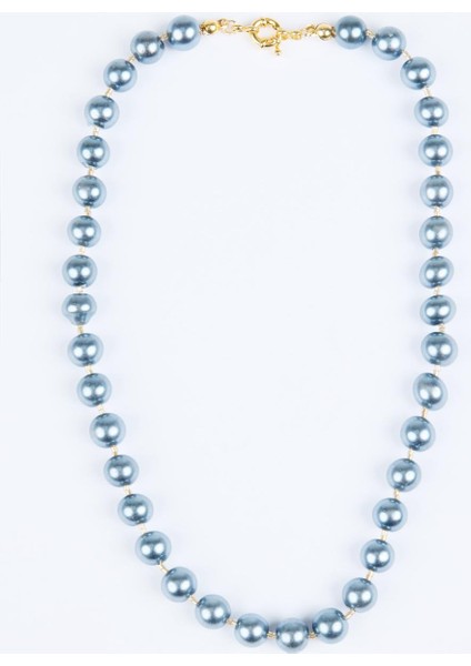 Lacivert Cam Inci Detaylı Altın Kaplama Kolye