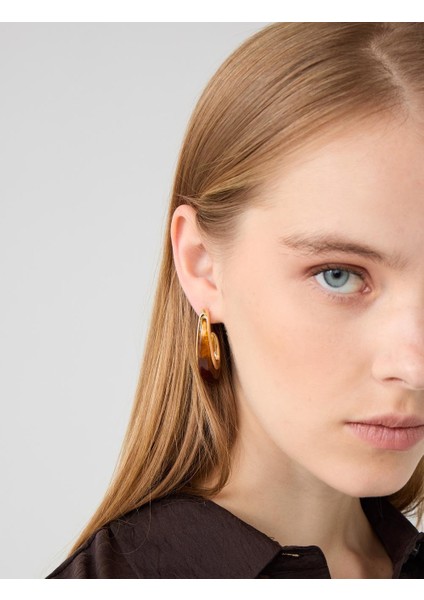 Kahverengi Renk Geçişli Asimetrik Küpe