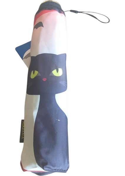 Kedi Desenli Manuel Bayan Şemsiyesi Rüzgara Dayanıklı Çanta Boy Şemsiye fiyatları