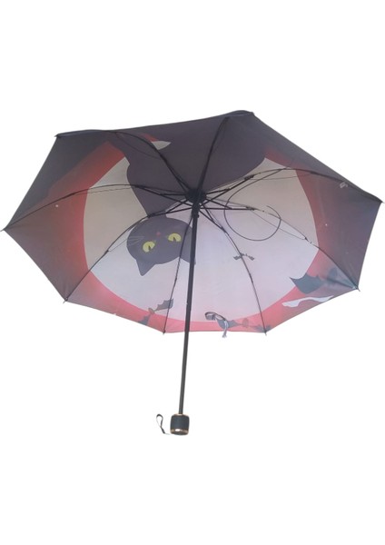Kedi Desenli Manuel Bayan Şemsiyesi Rüzgara Dayanıklı Çanta Boy Şemsiye modelleri