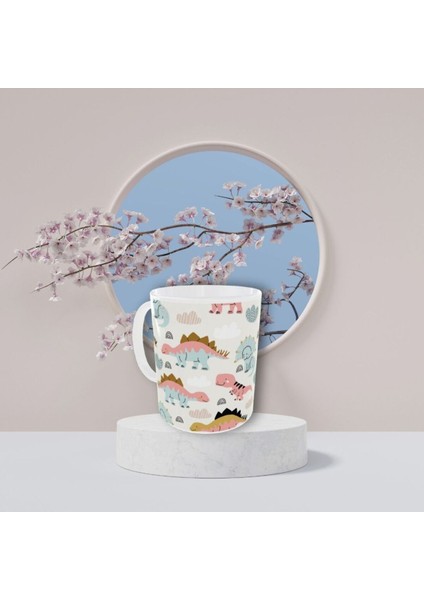 Şirin Pastel Renkli Dinazor Desenli Tasarım Kupa fiyatları