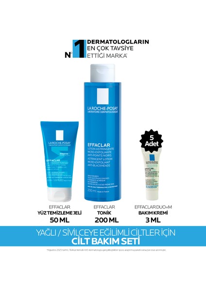Yüz Bakım Seti: Effacalr Yüz Temzileme Jeli 50 ml & Tonik 200 ml& Effaclar Duo+M
