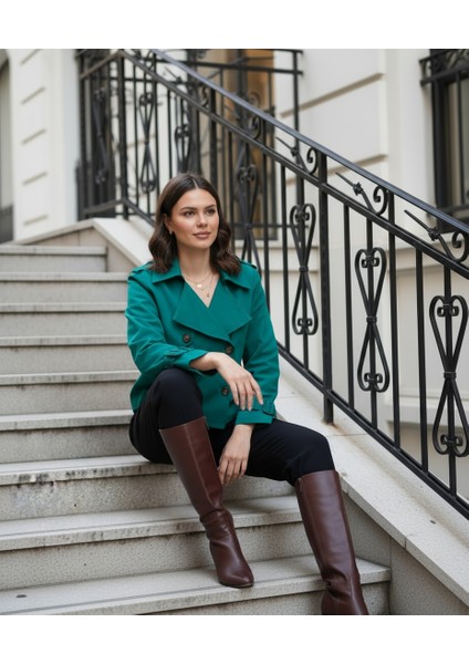 %100 Pamuk Gabardin Astarlı Oversize Geniş Kalıp Kadın Crop Kısa Trençkot 1122 fırsatları