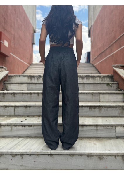 Bel Lastikli Bağcıklı Bol Paça Palazzo Yazlık Denım Pantolon fiyatları