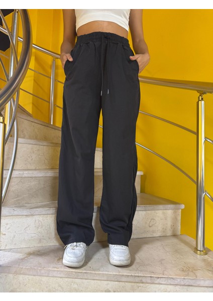 Bel Lastikli Bağcıklı Bol Paça Palazzo Yazlık Denım Pantolon