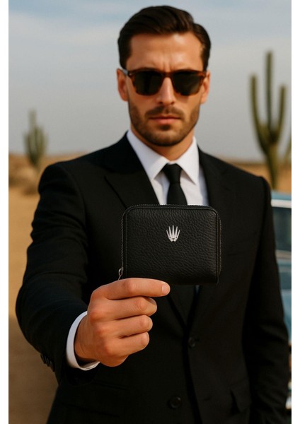 Lyon Siyah Deri Cüzdan Kartlık