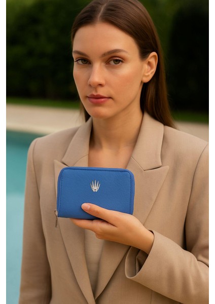 Lyon Mavi Deri Cüzdan Kartlık