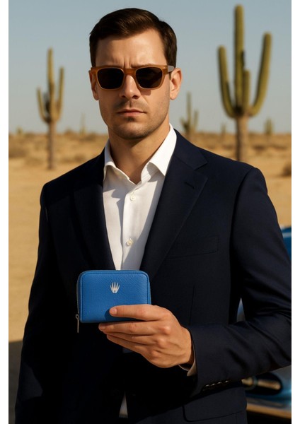 Lyon Mavi Deri Cüzdan Kartlık