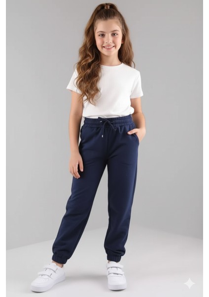 Oysho Kumaş Cepli Çocuk Eşofman Unisex Lacivert