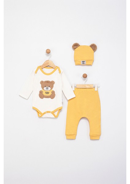 Ayıcık Nakışlı Üçlü Erkek Bebe Pijama Takımı
