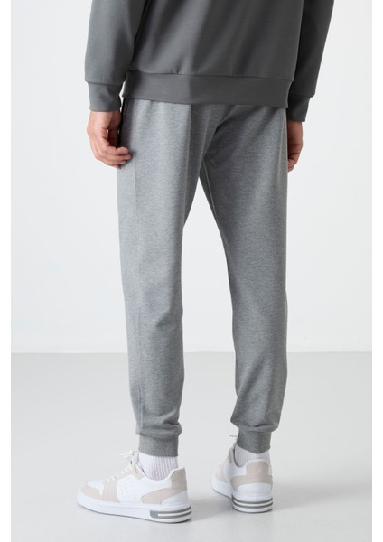Tommy Life Gri Melanj Erkek Air Baskılı Fermuar Cepli Standart Kalıp Jogger Eşofman Alt-84587