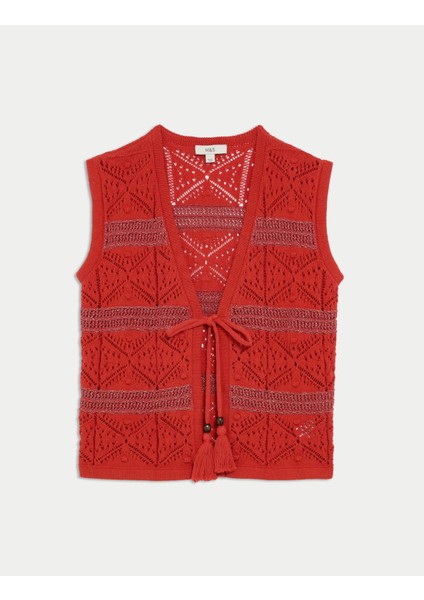Pamuklu Slim Fit Dokulu Kısa Yelek