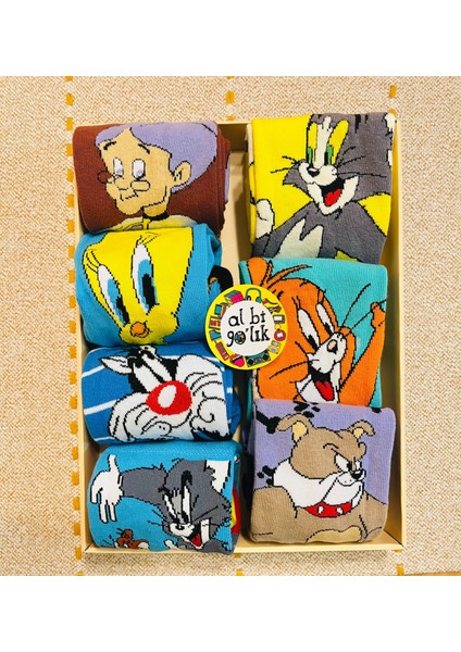 7'li Karışık Desenli Renkli Soket Çorap