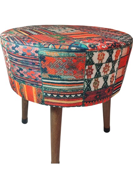 Puf Koltuk Bench Tabure – Anadolu Kilim Motif - Ahşap Ayaklı