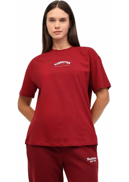 Wl 11BUD BTS-K16 5pr Bordo Kadın Kısa Kol T-Shirt