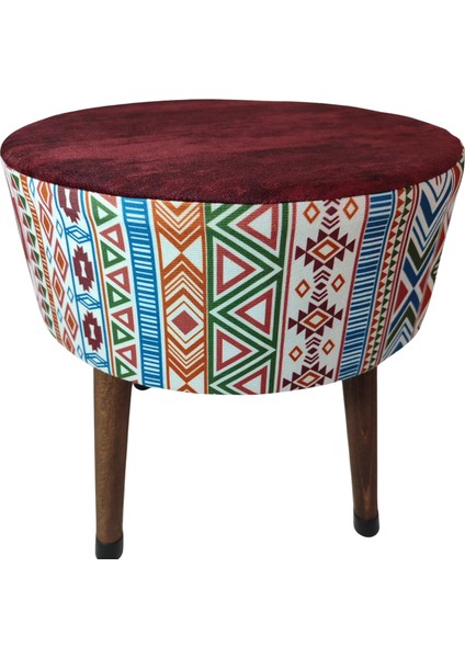 Puf Koltuk Bench Tabure – Modern Kilim Bordo - Ahşap Ayaklı - Doğal Modern Stil indirimleri