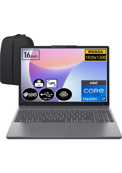 Ideapad Slim 3 Intel Core I7-13620H 32 GB Ram 1 Tb SSD 16" Wuxga Windows 11 Pro 83K2001WTREP6 + Elektropasaj Çanta