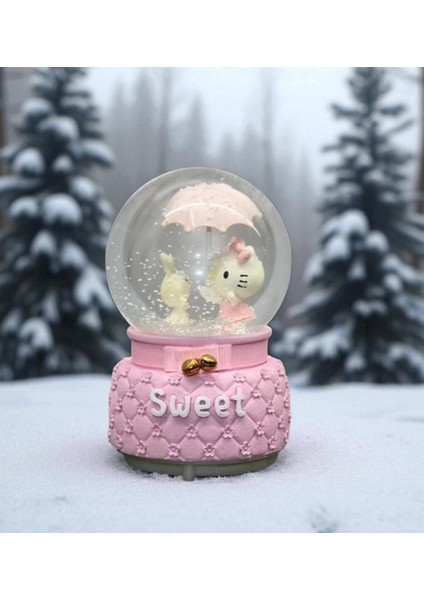 Hello Kitty Içi Dönmeli Püskürtmeli Işıklı Müzikli Kar Küresi Büyük Boy Vip Yılbaşı Konsept