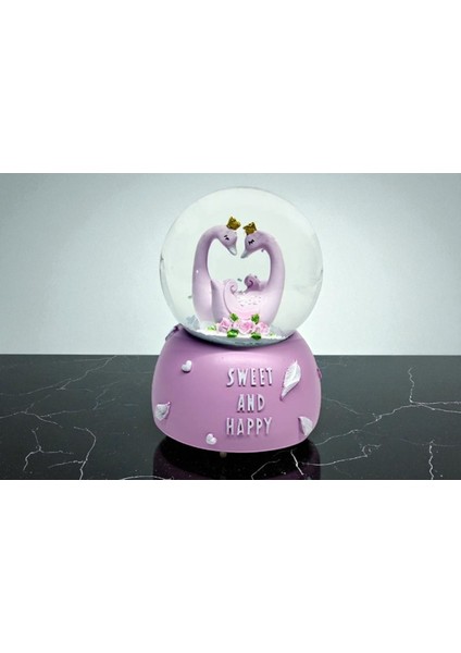 Sweet & Happy Müzikli Kar Küresi – Mor Kuğulu Vip Yüksek Kalite