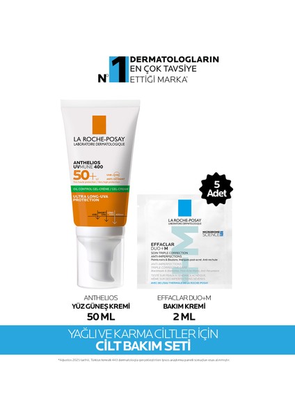 Yağlı ve Karma Ciltler Için Cilt Bakım Seti:anthelios SPF50+GÜNEŞ Kremi 50ML&EFFACLAR Duo+ 2mlx5