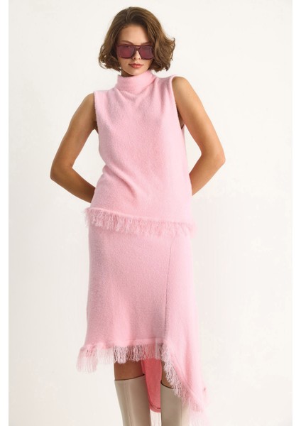 Kadın Püsküllü Asimetrik Örgü Etek Bluz Alt-Üst Takım fiyatları