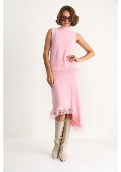 Kadın Püsküllü Asimetrik Örgü Etek Bluz Alt-Üst Takım fırsatları