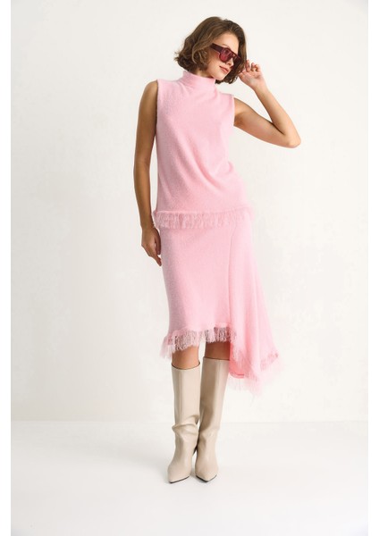 Kadın Püsküllü Asimetrik Örgü Etek Bluz Alt-Üst Takım indirimleri