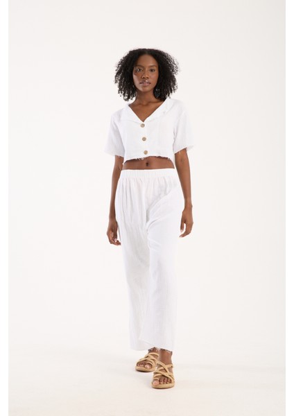 Beyaz Müslin Düğmeli Salaş Gömlek Kadın Günlük Bohem Tarz Rahat Üst (S) fiyatları