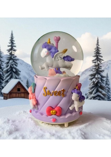 Unicorn Içi Dönmeli Püskürtmeli Işıklı Müzikli Kar Küresi Büyük Boy Vip