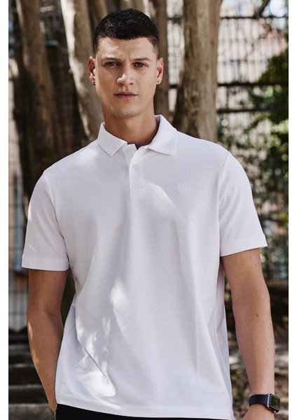 Beyaz Standart Kalıp Basic Polo Yaka Erkek T-Shirt - 87768