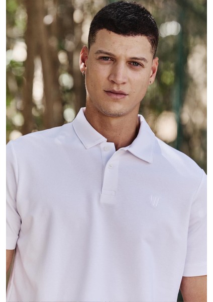 Beyaz Standart Kalıp Basic Polo Yaka Erkek T-Shirt - 87768
