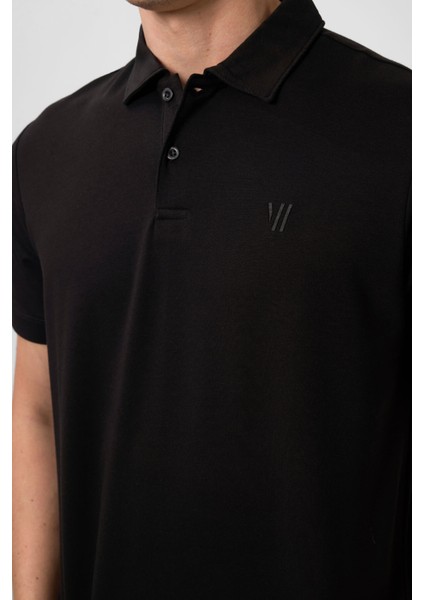 Siyah Standart Kalıp Basic Polo Yaka Erkek T-Shirt - 87768