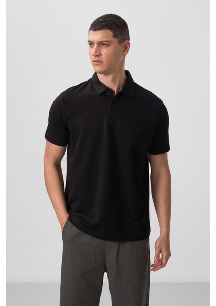 Siyah Standart Kalıp Basic Polo Yaka Erkek T-Shirt - 87768