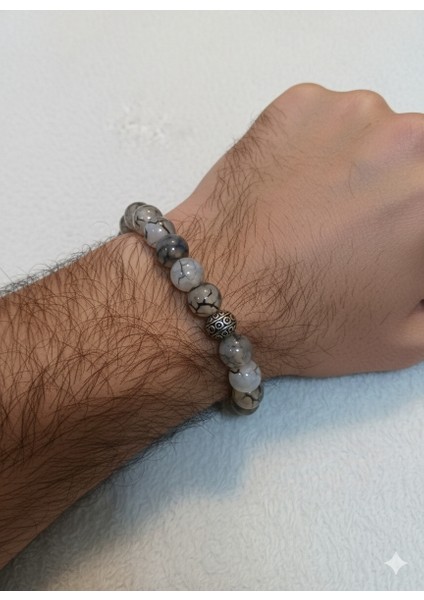 Kişiselleştirilmiş Ahşap Kutulu Gri Akik Doğal Taş Bileklik | Unisex Erkek Kadın Hediyelik Takı fiyatları