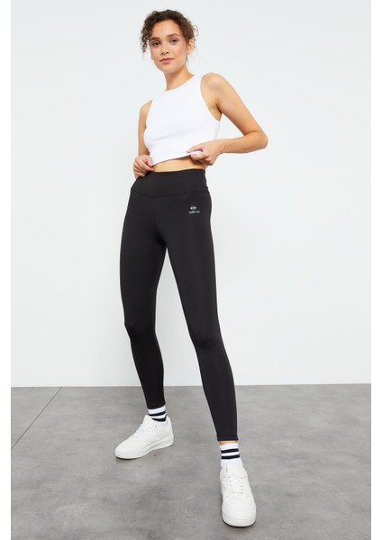 Siyah Yüksek Bel Streç Slim Fit Dar Paça Kadın Tayt - 94545