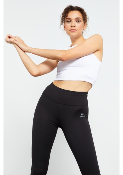 Siyah Yüksek Bel Streç Slim Fit Dar Paça Kadın Tayt - 94545