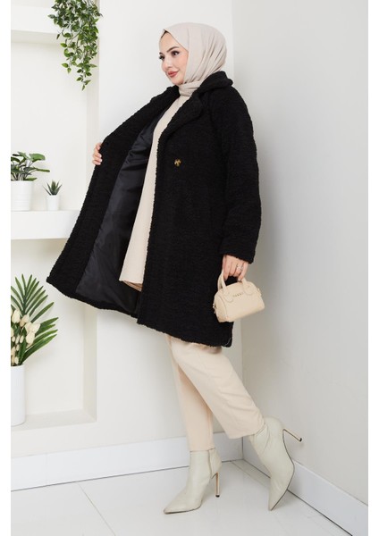 Kadın Kürk Kumaş Astarlı Düğmeli Siyah Kaban fiyatları