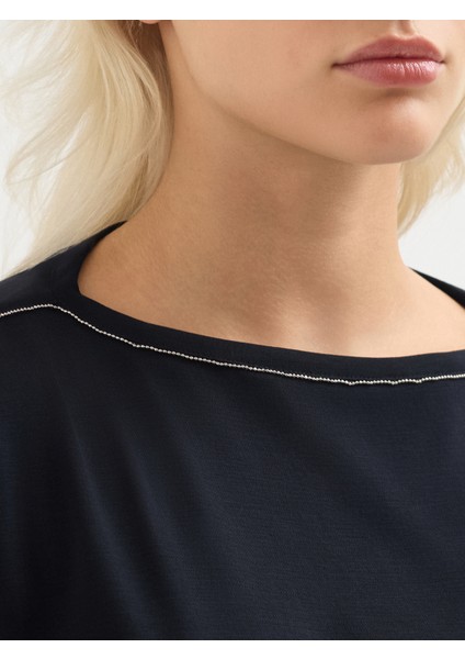 Kadın Regular Fıt Tişört-Siyah