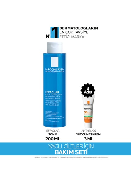 Yağlı Ciltler Için Bakım Seti: Effaclar Tonik 200ML & Anthelios Dry Touch Güneş Kremi 3mlx3