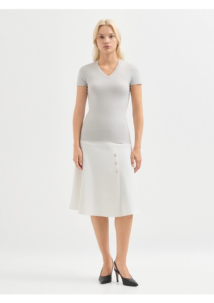 Kadın Regular Fıt Tişört-Gri